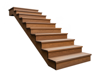 Isolated Stairway Steps with Brown Wood and Transparent Background