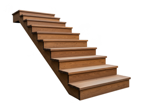 Isolated Stairway Steps with Brown Wood and Transparent Background