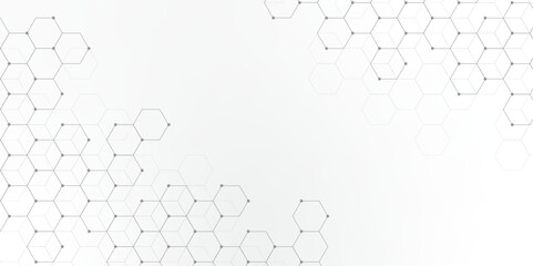 Hexagonal Molecular structure abstract tech network pattern. abstract geometric hexagon with connecting dots and lines. connecting Medical science, technology concept background Vector illustration.	