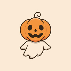 Cute Halloween pumpkin ghost with smiling face