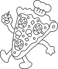 Pizza Fast Food Character Isolated Cartoon Vector