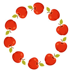 Apple Wreath Vector. Red Apple Circle Frame for Autumn and Harvest Designs