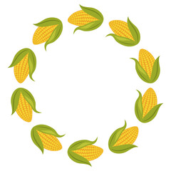 Corn Wreath Vector. Harvest Circle Design with Yellow Maize. Isolated on a white background