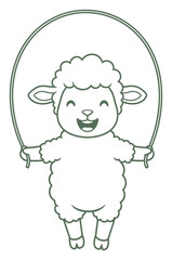Cartoon Sheep Jumping Rope Outline Illustration