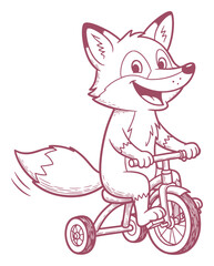 Happy Cartoon Fox Riding a Tricycle Illustration in Purple