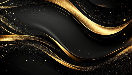 Abstract background featuring flowing golden lines and shimmering particles against a dark, elegant backdrop.
