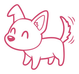 Pink Line Art Illustration of a Cute Dog Wagging its Tail on a White Background