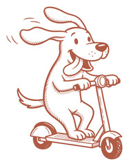 Happy Dog Riding a Scooter - Hand-Drawn Illustration