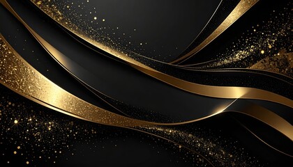 Abstract artwork featuring flowing golden particles against a dark background.