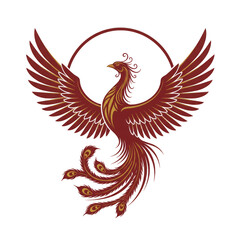 Fototapeta premium Detailed Illustration of a Mythical Phoenix Bird in Gold and Red Colors