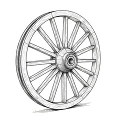Detailed Illustration of a Vintage Wooden Cartwheel with Spokes on Transparent Background