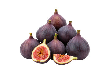 Isolated Still Life of Ripe Purple Figs Group on Transparent Ground