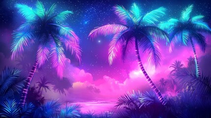 Fototapeta premium Tropical nightscape enhanced by vibrant colors and light.