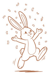 Happy Bunny in a Shower of Confetti, Outline Illustration
