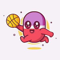 happy capsule medicine character mascot playing basketball isolated cartoon