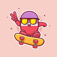 cool capsule medicine character mascot playing skateboard isolated cartoon