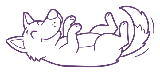 Fox Cartoon Illustration Lying on Its Back Outline in Purple