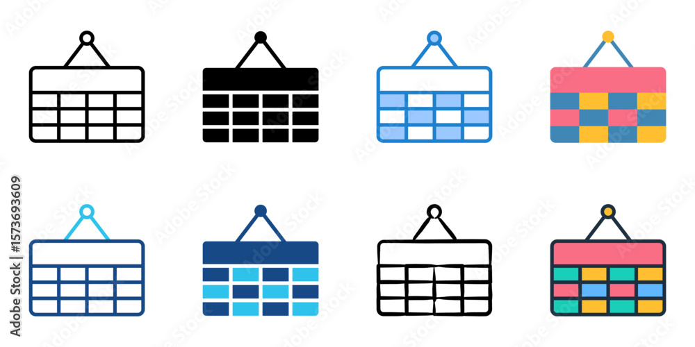Poster timetable icon set multiple style collection