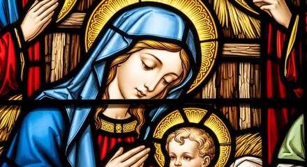 Stained Glass Art Virgin Mary Mother of Jesus and Child Christ Nativity