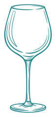 Elegant Teal Wine Glass Outline Illustration