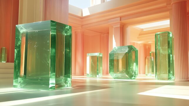 Green gems displayed in sunlit classical hall, interior design concept - Powered by Adobe