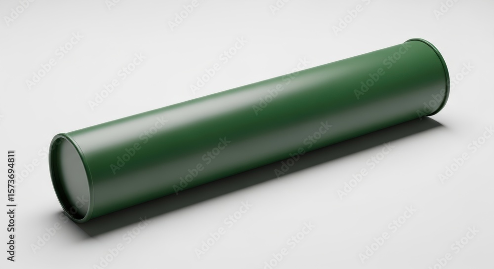Poster stylized green cylindrical object on a pristine white background for product design and branding
