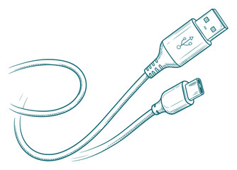 USB Type-A to Type-C Cable Hand-Drawn Sketch