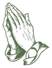 Praying Hands Vintage Style Illustration in Green
