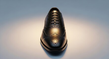 Elegant Black Brogue Shoe Displayed Against a Softly Lit Background for Stylish Presentation