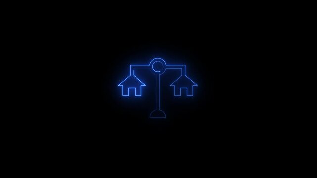 Scale of Justice, Law, Attorneys Icon with bank icon animation.A black scale symbolizing justice is displayed against , often used to represent legal and ethical concepts.