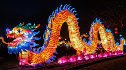 Fototapeta premium Illuminated dragon lantern at night
