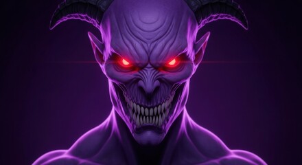 Fototapeta premium Close up of a menacing demon with glowing red eyes and sharp teeth