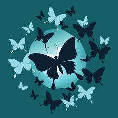 Elegant abstract design featuring multiple butterfly silhouettes floating around a central orb
