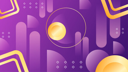 Purple abstract background with gold geometric shapes and patterns. Ideal for luxury branding, social media posts, packaging design, or websites.