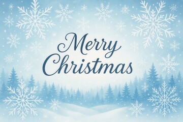 Elegant Christmas Card Design with Snowflakes and Winter Wonderland Theme in Blue and White