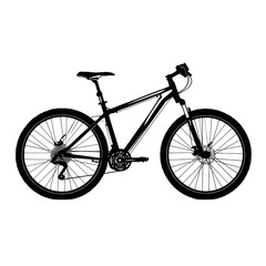 Fototapeta premium Black silhouette of a modern mountain bicycle isolated on transparent background