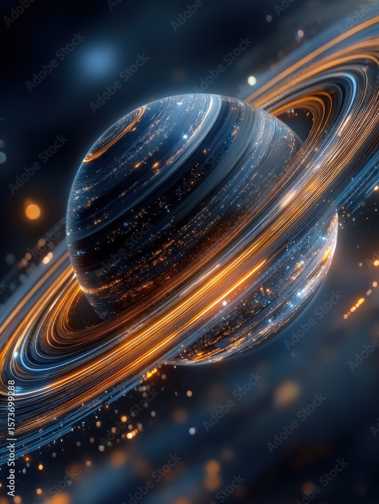 Poster highly detailed cosmic planet with luminous s and stars in deep space highlighting advanced astronom
