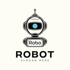Fototapeta premium One-eyed robot logo, unique robot logo, tech logo, modern logo, robo typography