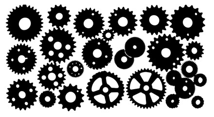Black and white gears design showcase a mechanical and industrial theme, perfect for backgrounds or graphic elements, silhouette