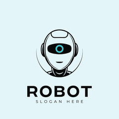 Minimal One-eyed robot face logo, unique robot logo, tech logo, modern logo
