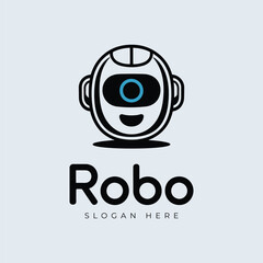 Obraz premium Minimal One-eyed robot face logo, unique robot logo, tech logo, modern