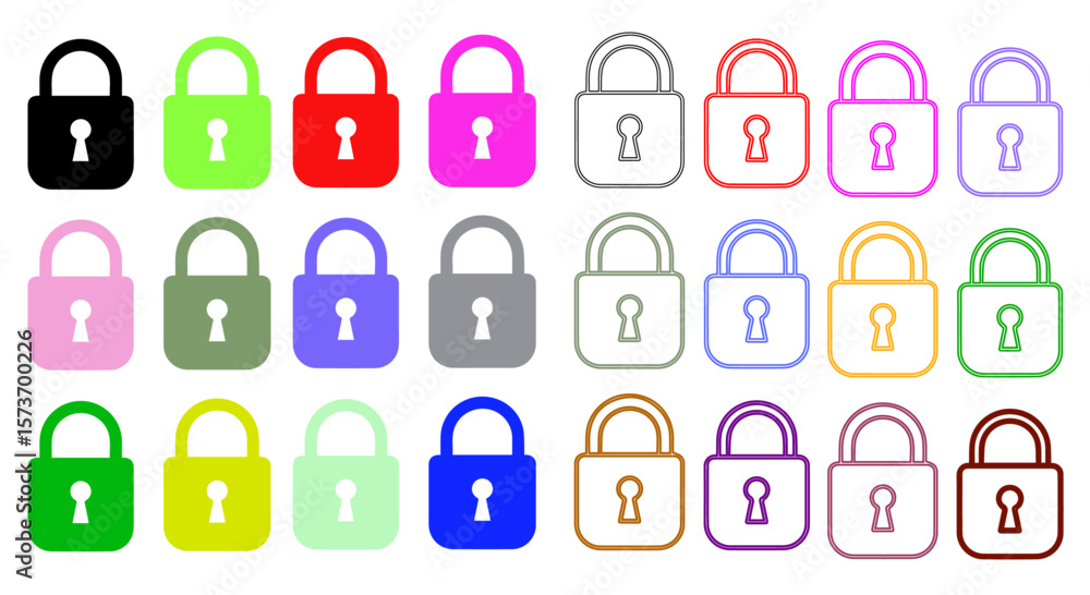 Poster vibrant padlock icons in assorted colors create a secure, modern digital design element for various 