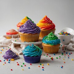 Rainbow cupcakes with sugar sprinkles
