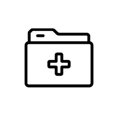 Obraz premium Simple black outline medical folder icon with plus symbol isolated on transparent background