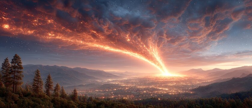 Fiery celestial event over valley