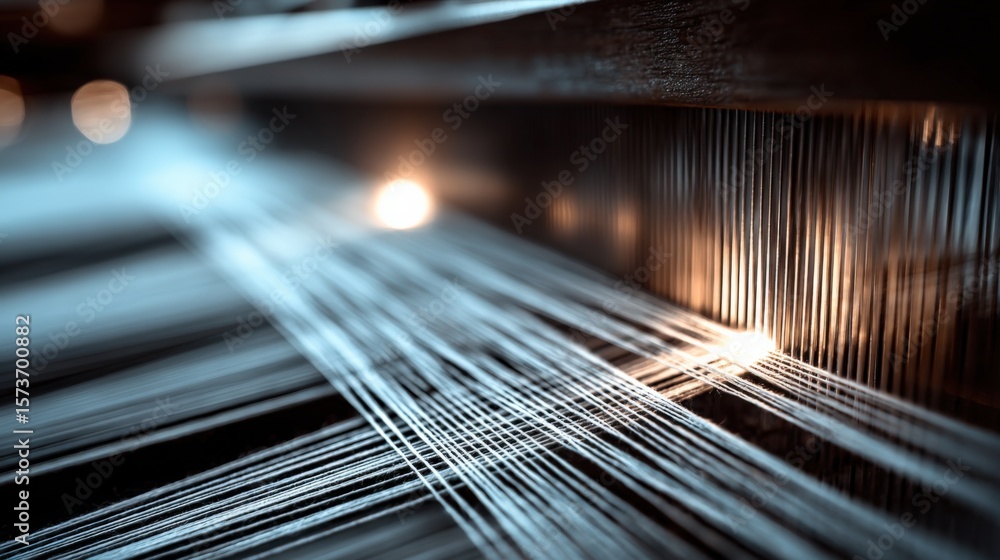 Poster close-up of a fiber optic cable showing multiple thin illuminated strands emitting light in a dark e