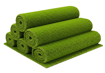 Illustration Pile Of Green Lawn Grass Roll With Transparent Background