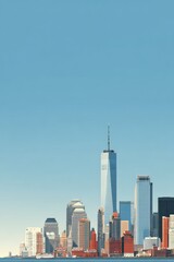 Fototapeta premium Stunning cityscape featu tall modern skyscrapers and high-rise buildings in downtown metropolis under clear blue sky in daytime