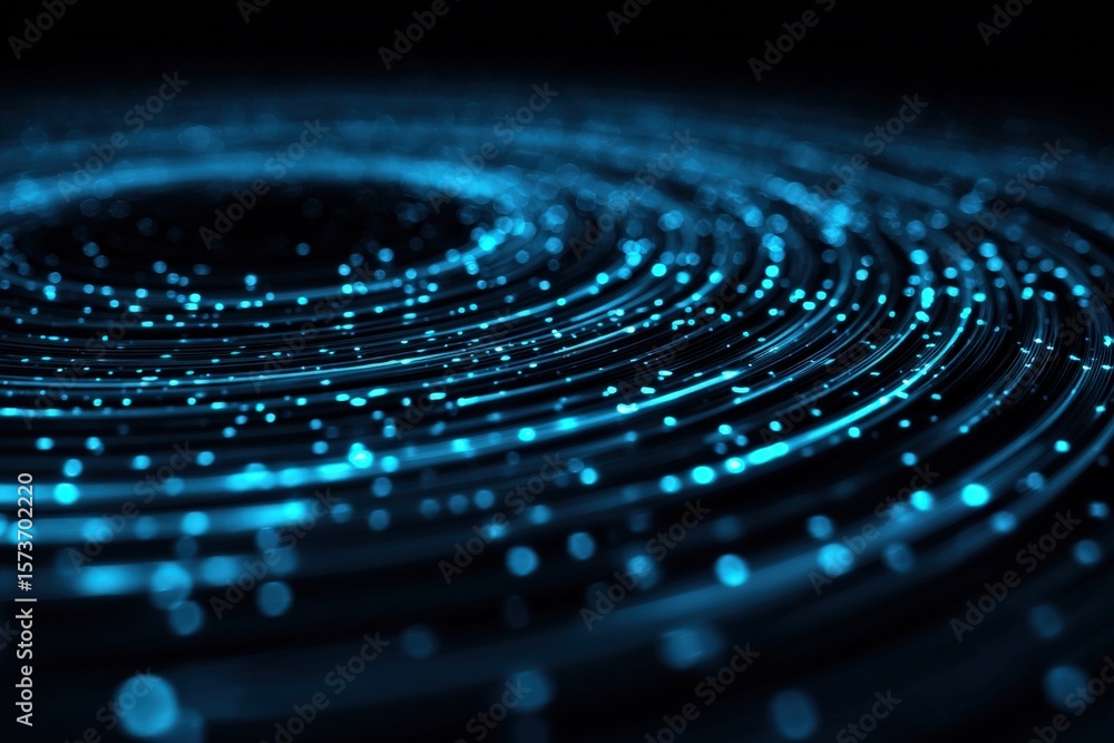 Poster abstract futuristic digital technology background with glowing blue light particles forming swirling