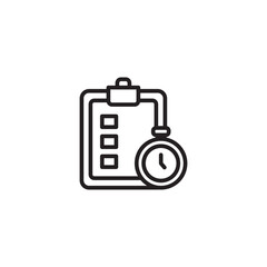 A simple line art icon depicting a clipboard with three checkboxes and a clock overlaid on the bottom right, symbolizing timed tasks or deadlines.